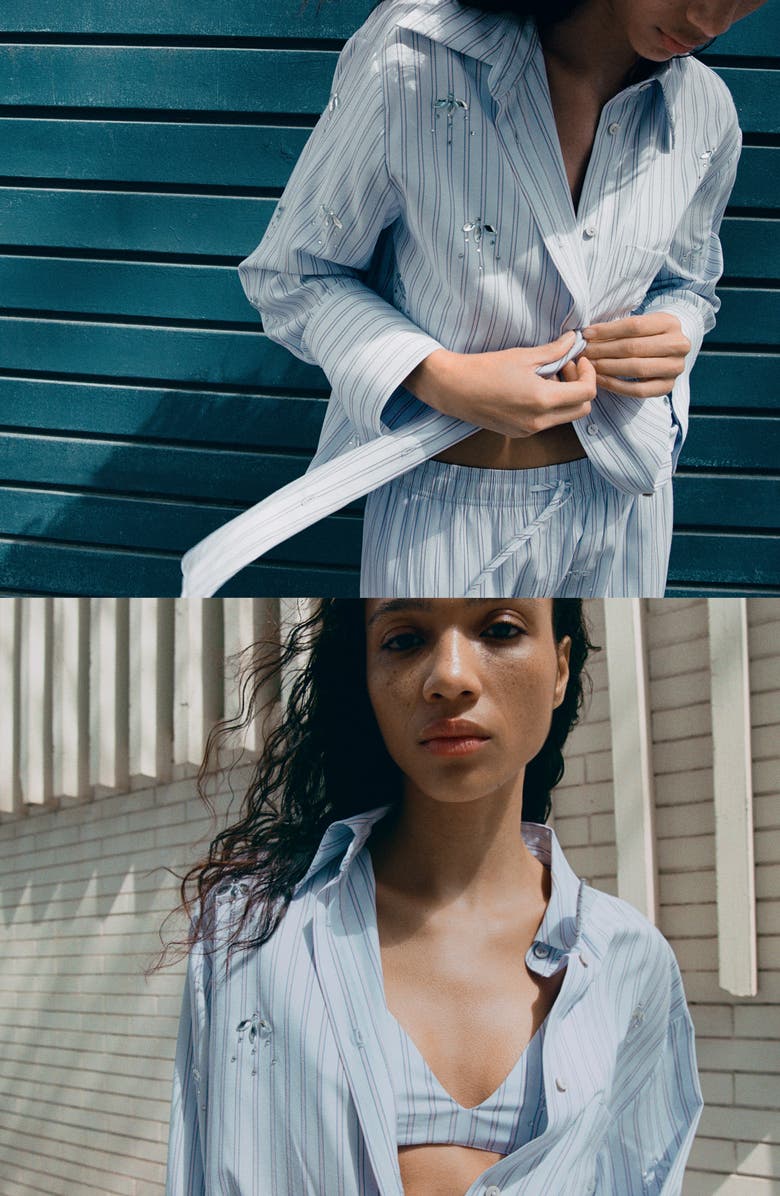 MANGO Crystal Embellished Stripe Button-Up Shirt, Alternate, color, Sky Blue