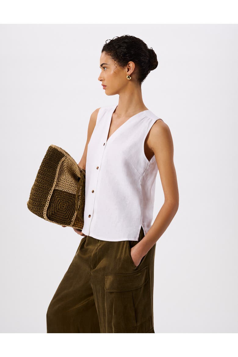 Laura Linen Button Up Tank Top, Alternate, color, White
