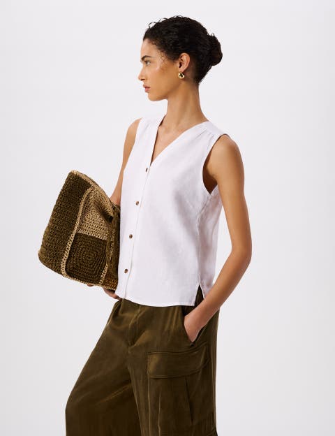 Laura Linen Button Up Tank Top