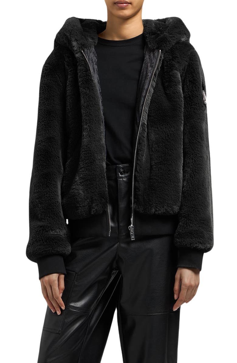 Moose Knuckles Portland Bunny Faux Fur Hooded Jacket, Main, color, Black