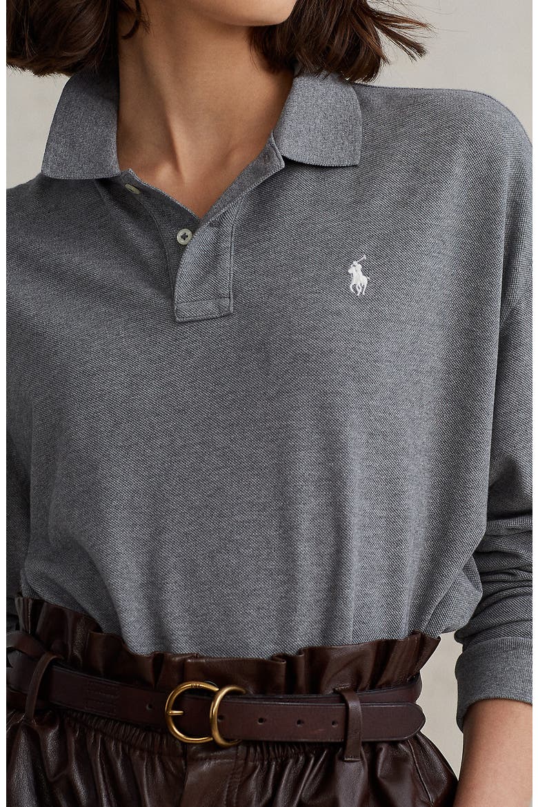 Long Sleeve Mesh Polo, Alternate, color, BOULDER GREY HEATHER