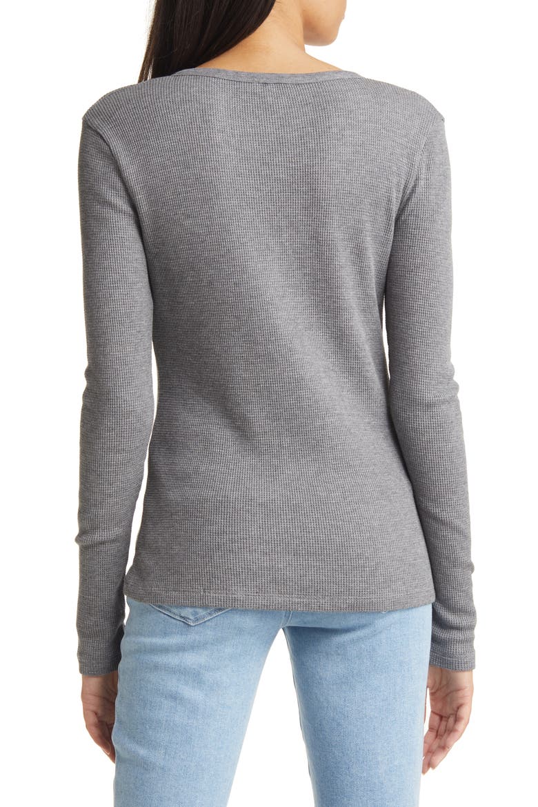Waffle Knit Henley Top, Alternate, color, HEATHER GREY