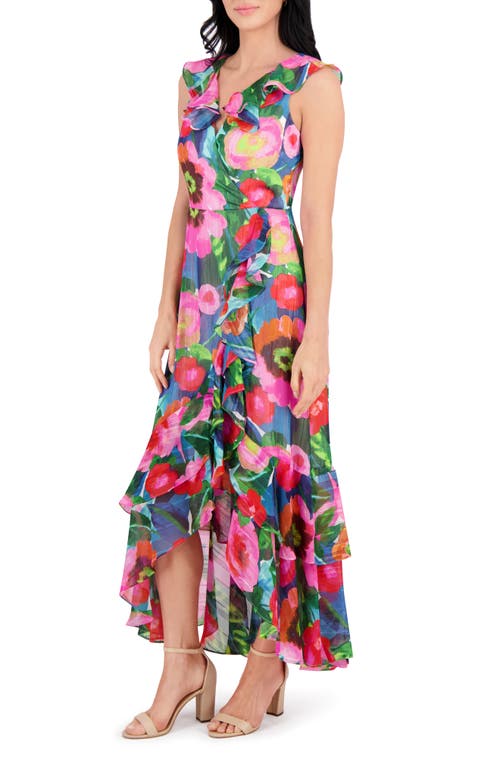 Kensie Tiered Ruffle Wrap Style Midi Dress In Multi