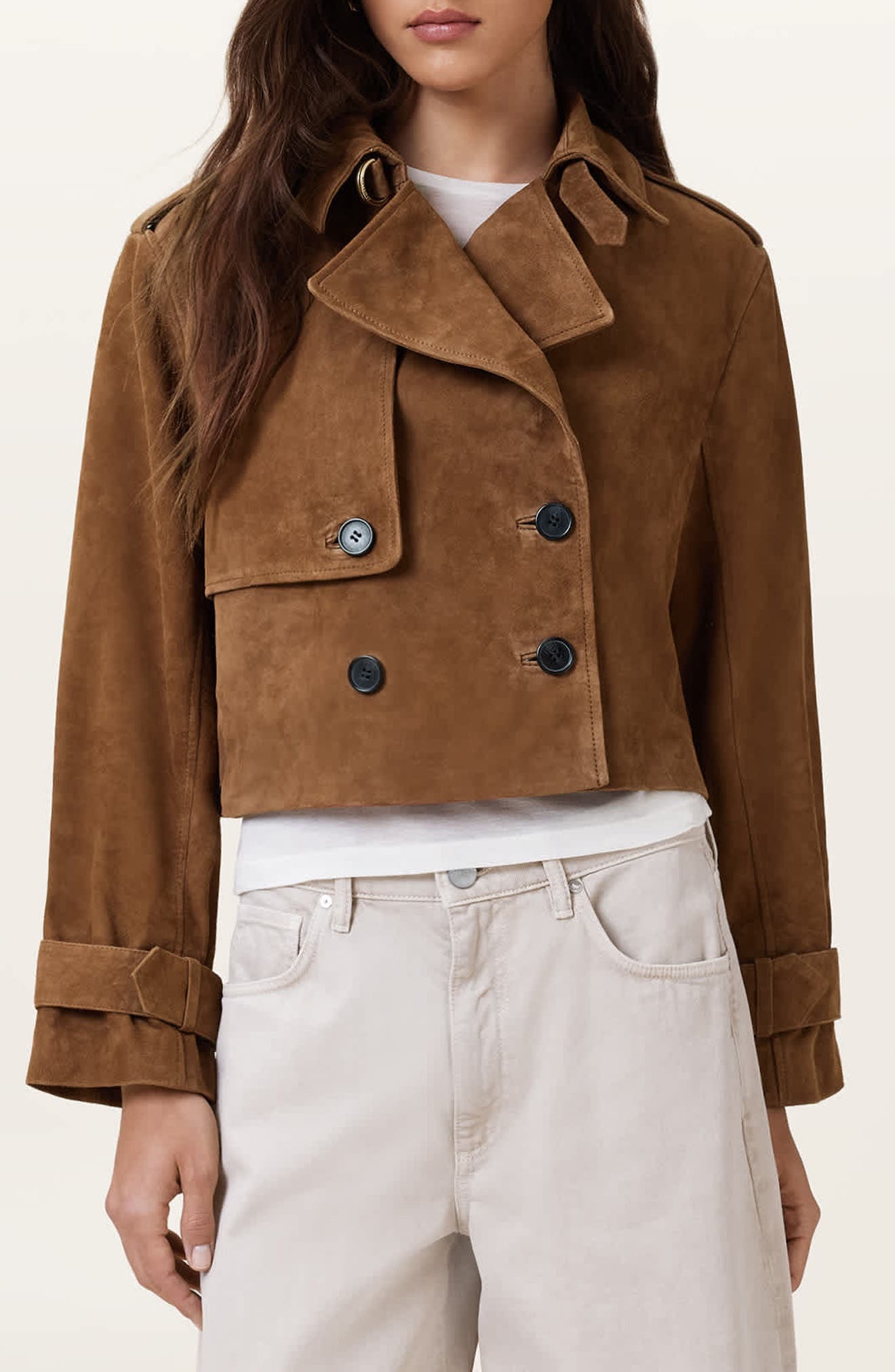 AllSaints Hendry Suede Crop Trench Coat