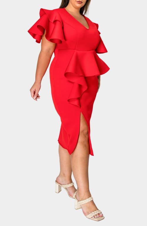 L I V D Kira Neoprene Peplum Dress In Red