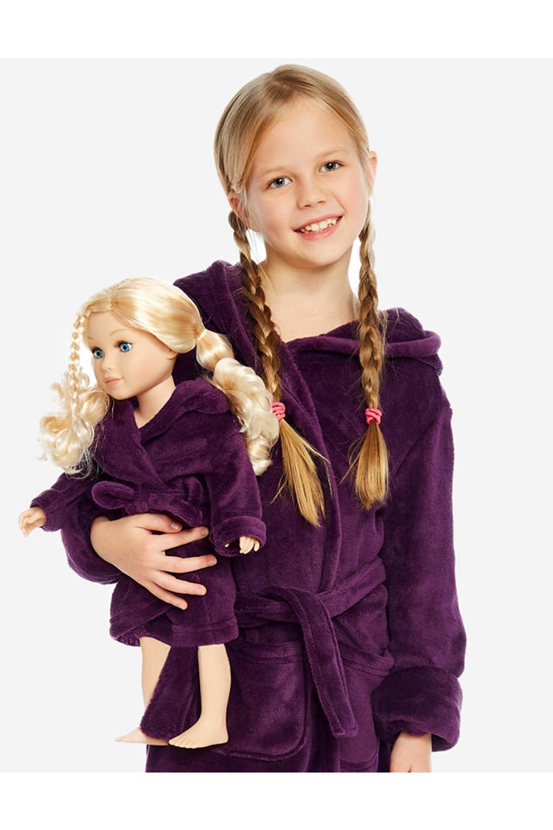 Girls Fleece Hooded Robe with Matching Doll Robe, Alternate, color, Purple