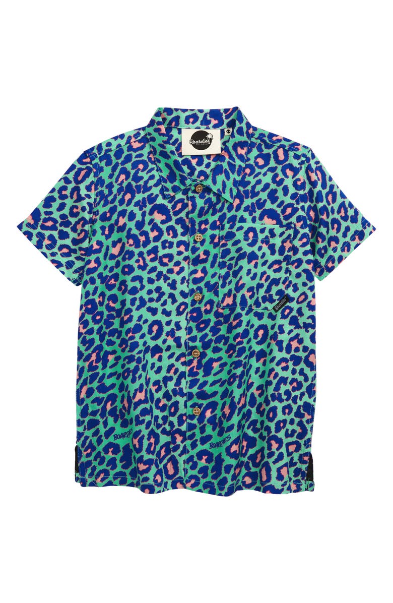 Boardies Kids' Leopard Print Button-Up Shirt, Main, color, Multi