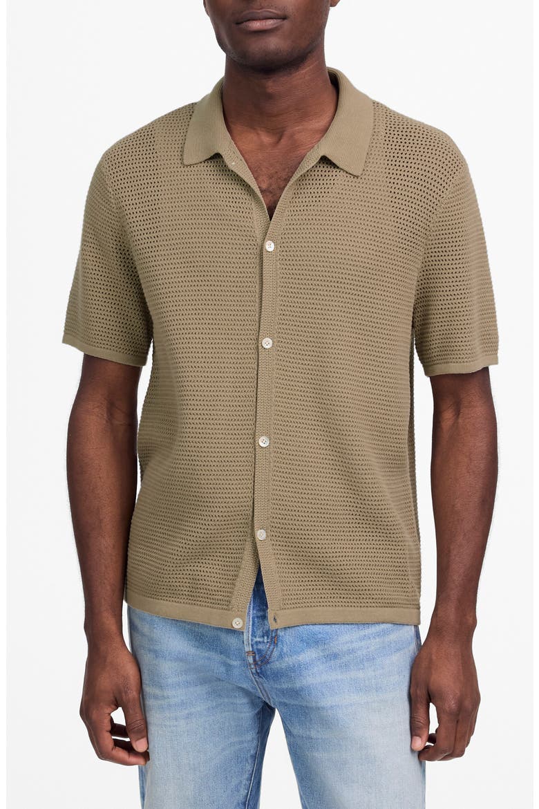Short Sleeve Open Stitch Cotton Button-Up Shirt, Main, color, SAGEBRUSH