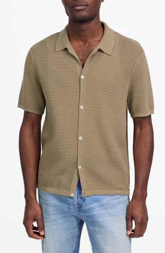 Short Sleeve Open Stitch Cotton Button-Up Shirt