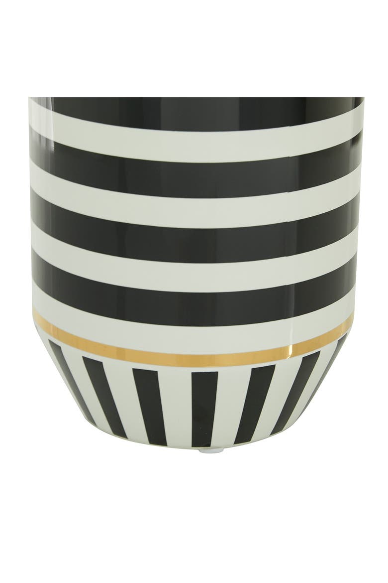 Black Ceramic Striped Vase with Goldtone Accents, Alternate, color, MULTI