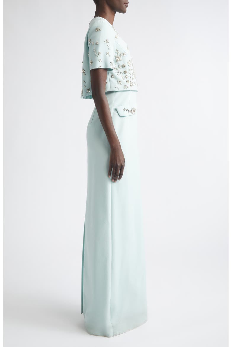 Crystal Beaded Strapless Stretch Wool Column Gown with Jacket, Alternate, color, SALTWATER