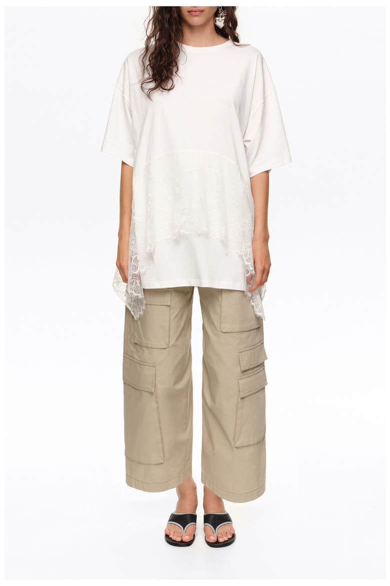 Lace Ruffle Oversized T-shirt, Main, color, WHITE