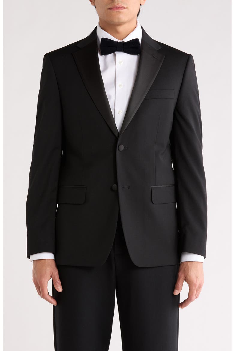 Notched Lapel Tuxedo Jacket, Main, color, BLACK TWILL
