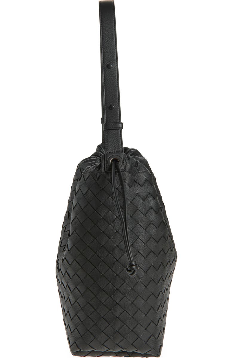 Bottega Veneta Biblioteca Intrecciato Leather Bucket Bag, Alternate, color, Black-Nero Opaco