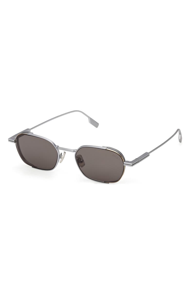 ZEGNA 52mm Geometric Sunglasses, Alternate, color, Palladium / Smoke