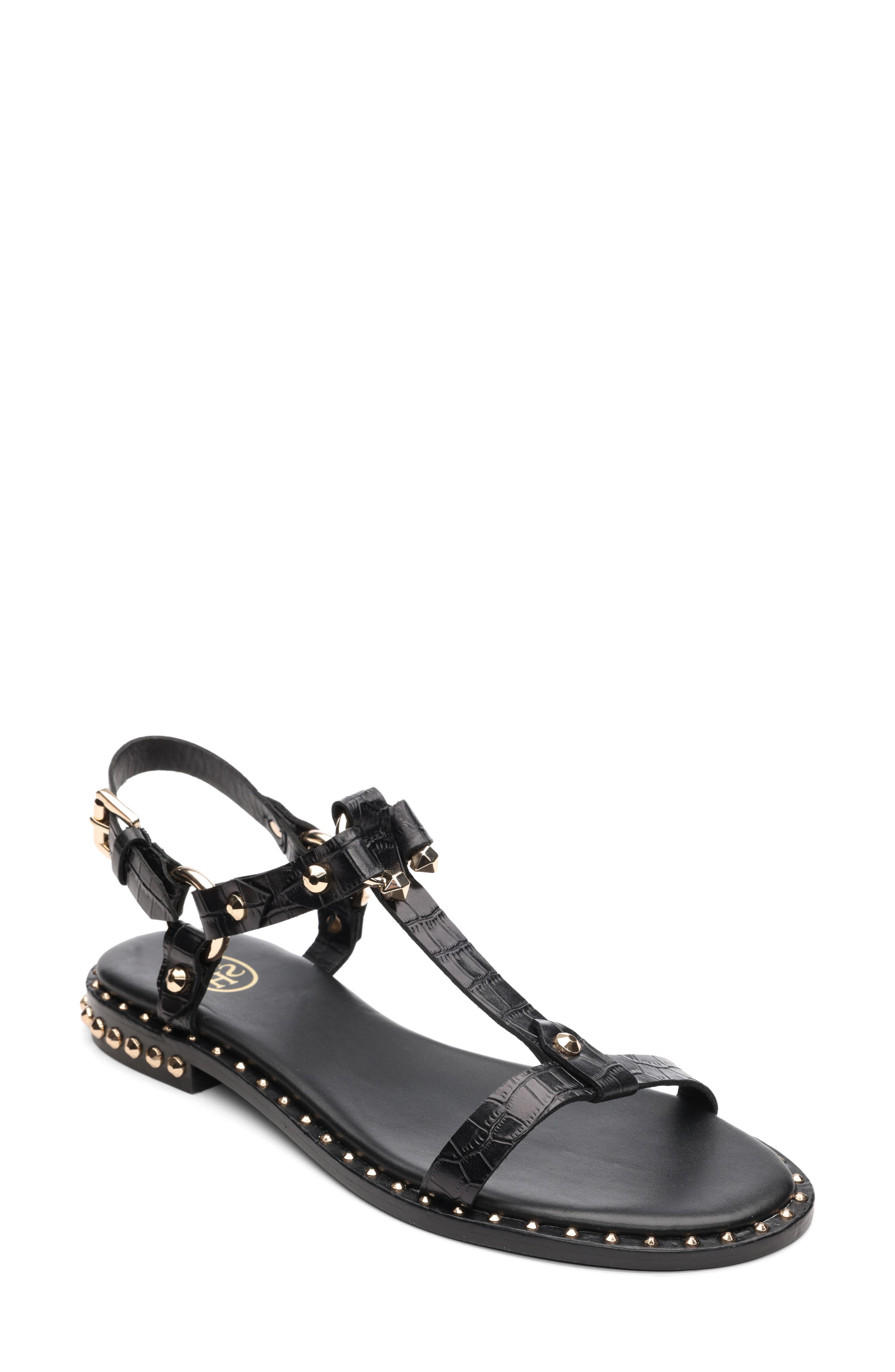 Patsy Stud Ankle Strap Sandal, Main, color, BLACK