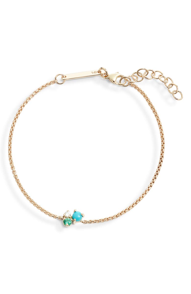 Zoë Chicco 14K Gold Mixed Stone & Diamond Cluster Pendant Box Chain Bracelet, Main, color, Yellow Gold