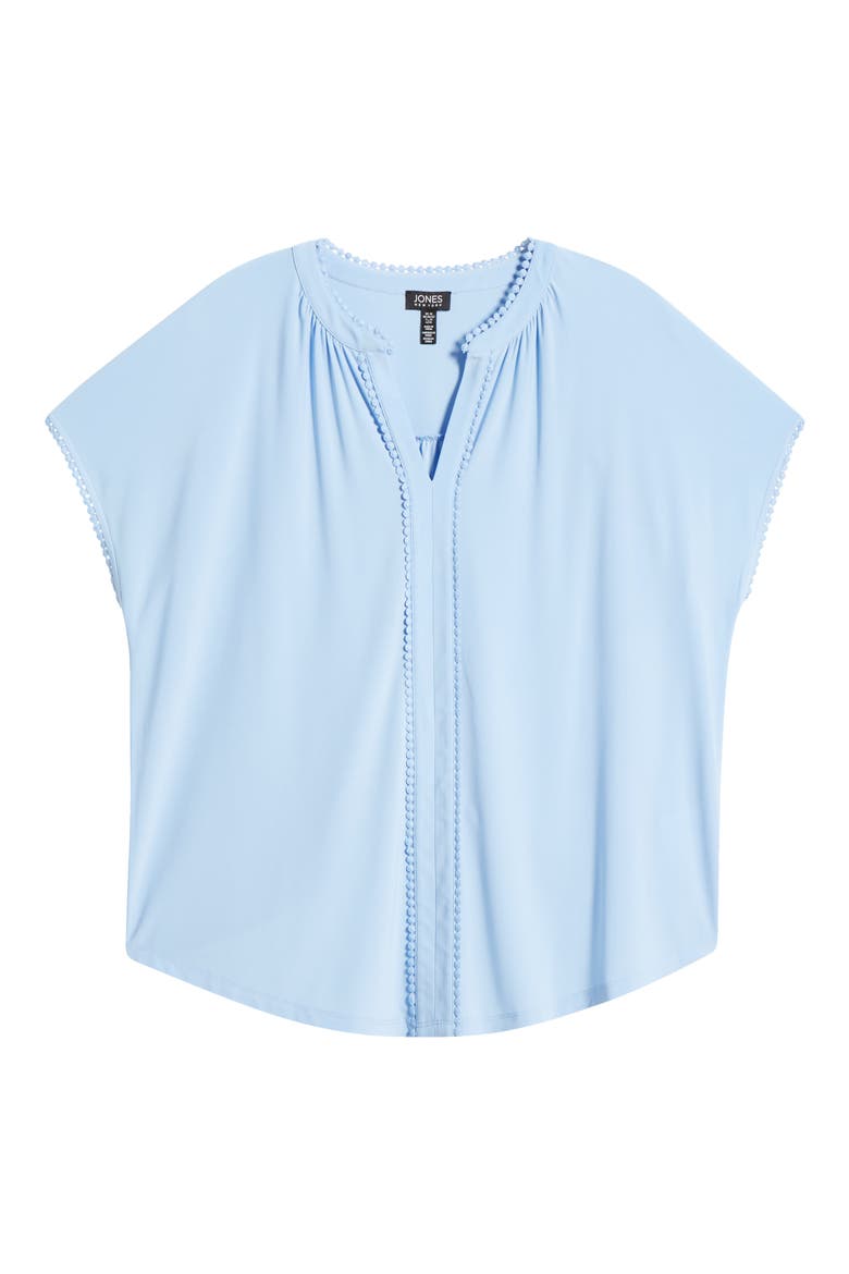 Lace Trim Split Neck Top, Alternate, color, CHINTZ BLUE