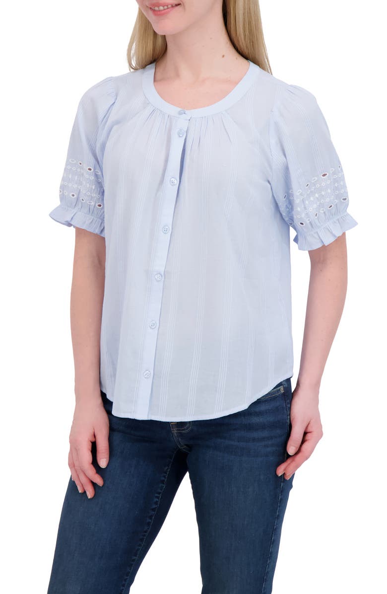 Lucky Brand Puff Sleeve Button-Up Shirt, Alternate, color, Chambray Blue