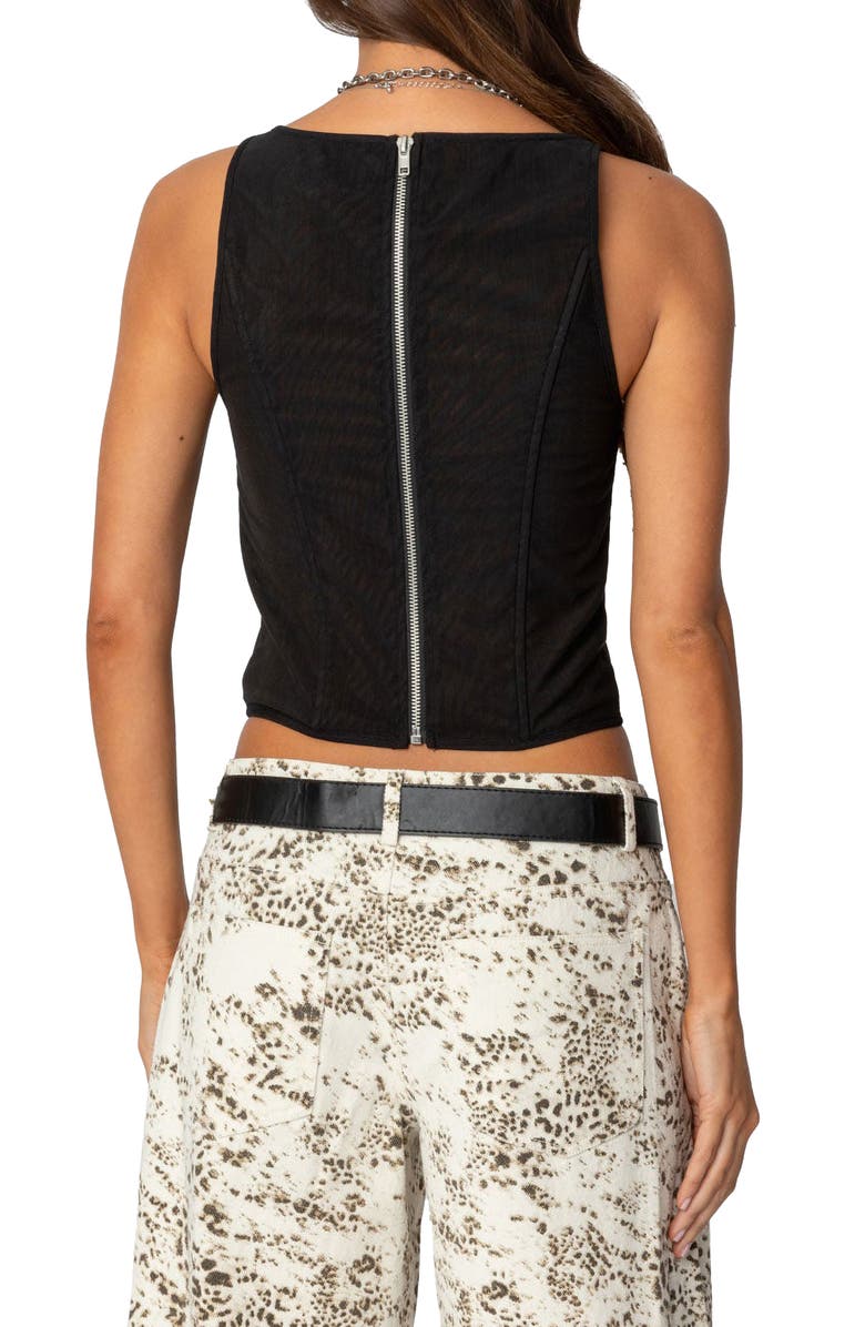 EDIKTED Taty Mesh Corset Tank, Alternate, color, Black