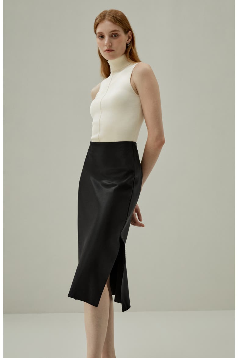 Minimalist Aesthetic Silk Poppy Skirt, Alternate, color, Black