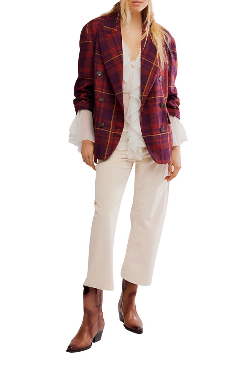Dean Double Breasted Blazer, Alternate, color, PLUM COMBO