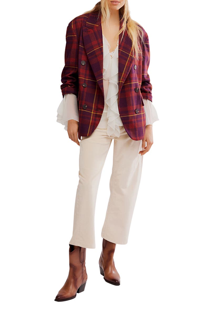 Free People Dean Double Breasted Blazer, Alternate, color, Plum Combo