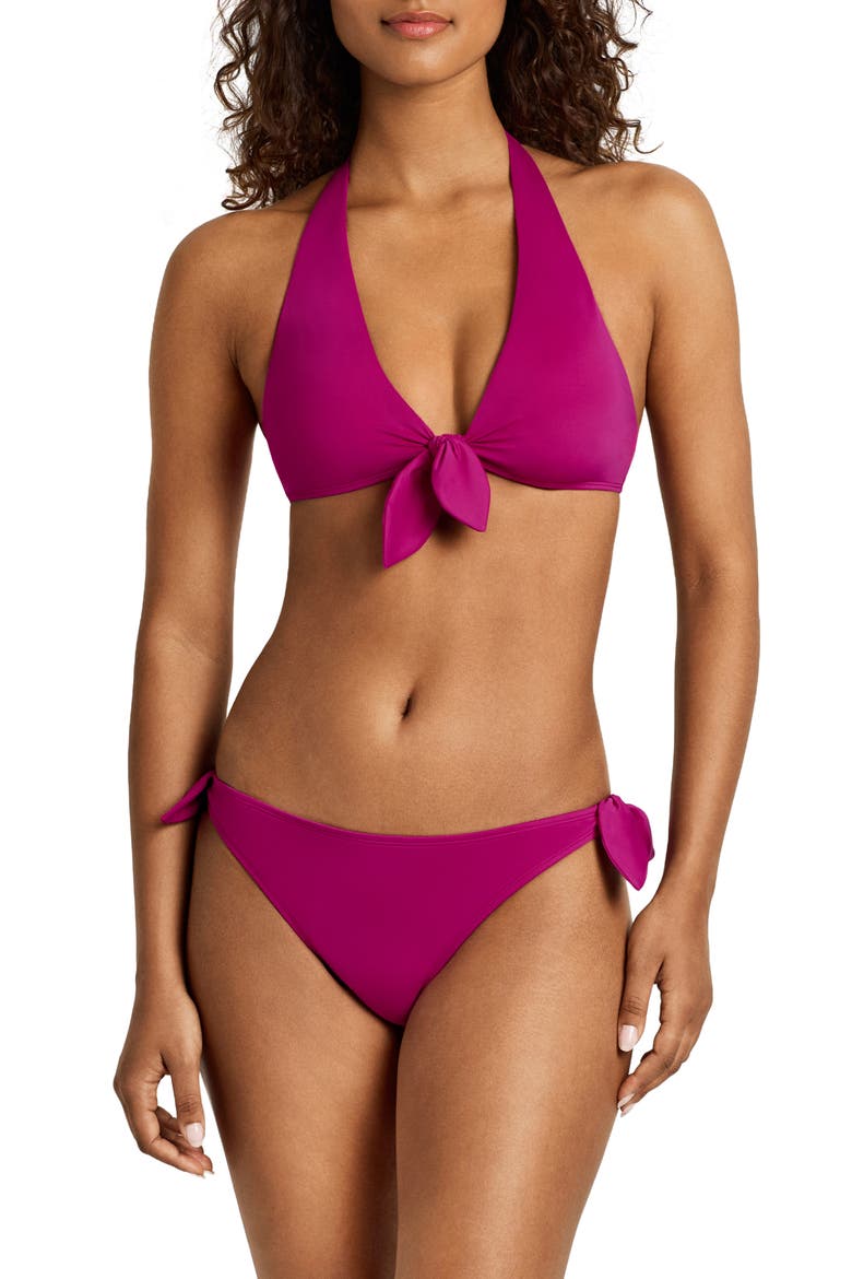 Tie Front Bikini Top, Alternate, color, PLUMERIA