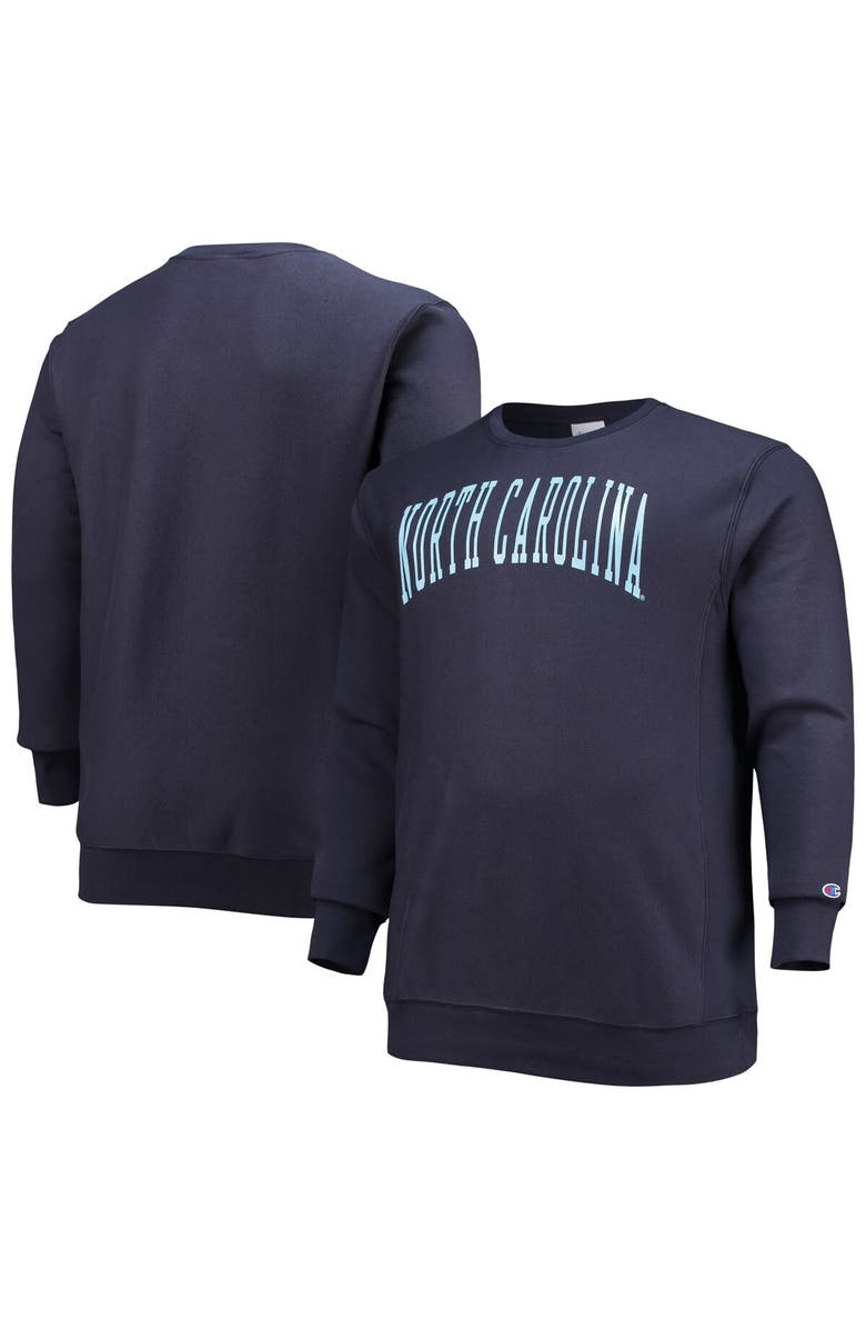 Champion Men's Champion Navy North Carolina Tar Heels Big & Tall Reverse Weave Fleece Crewneck Pullover Sweatshirt, Main, color, Navy