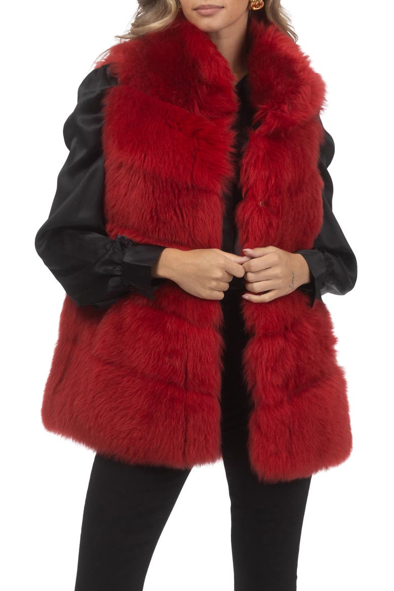 Genuine Shearling Vest, Reversible, Main, color, RED/RED