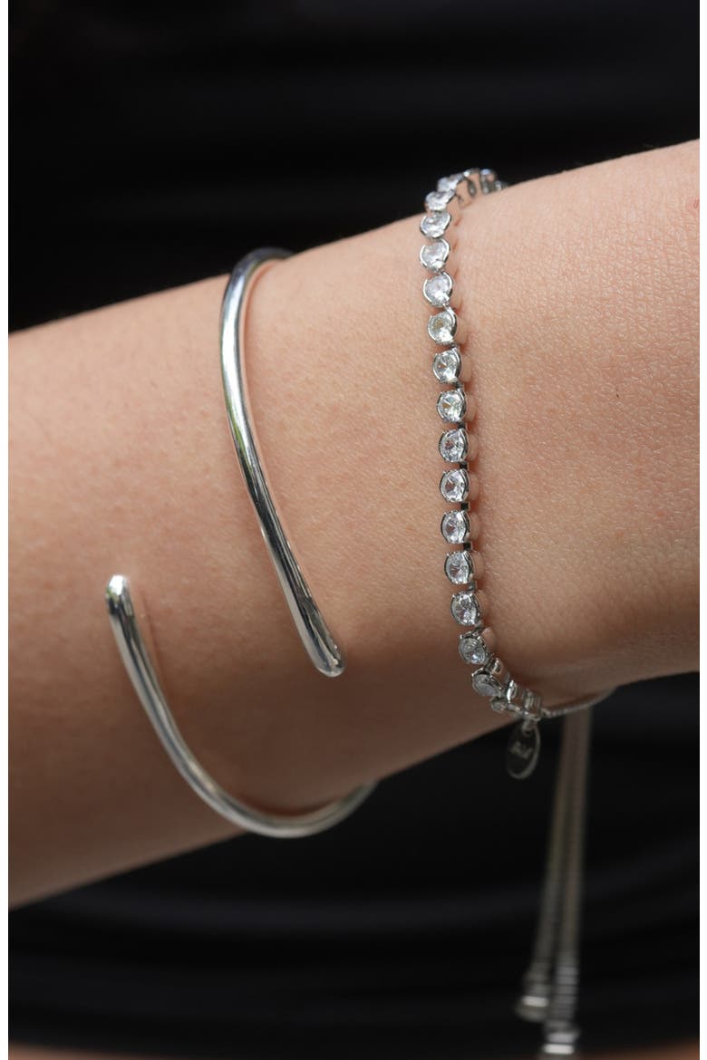 Set of 2 Bypass Cuff & Adjustable Tennis Bracelets, Alternate, color, SILVER