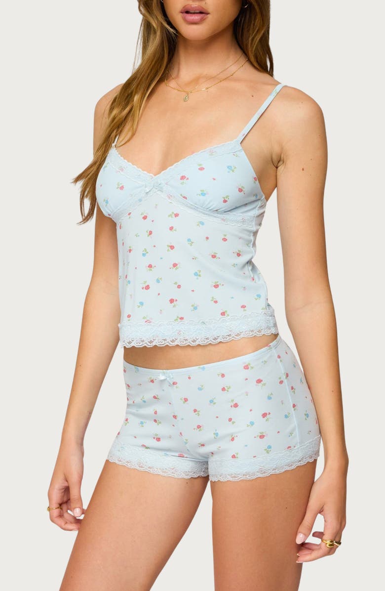 EDIKTED Aurea Floral Print Lace Camisole, Alternate, color, Light-Blue