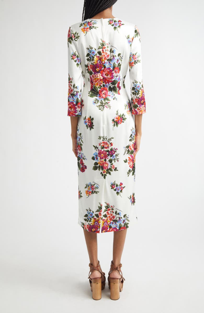 Dolce&Gabbana Floral Satin Midi Dress, Alternate, color, Mazz.fiori F.bianco