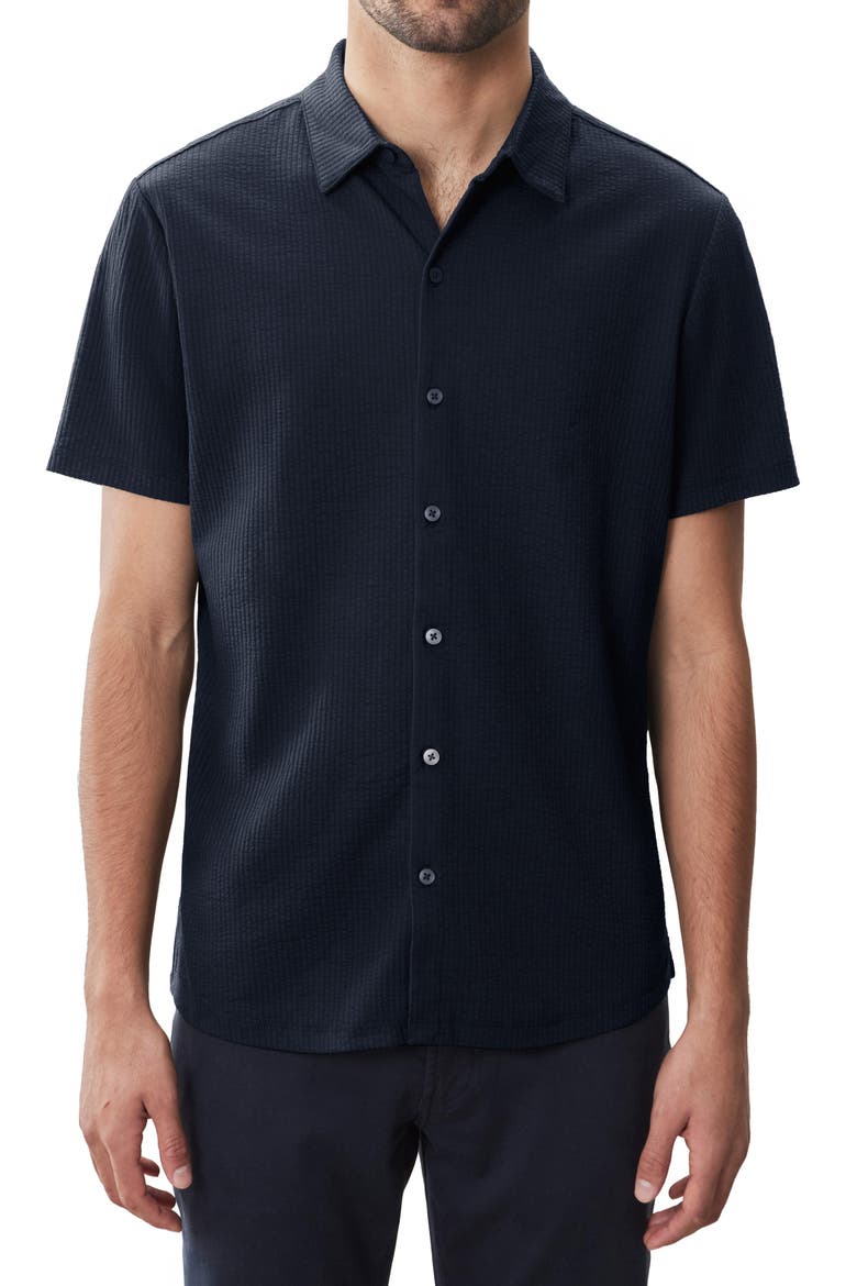 Manny Short Sleeve Knit Button-Up Shirt, Main, color, NAVY