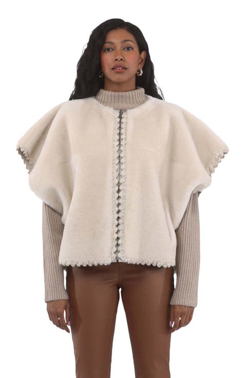Reversible Collarless Genuine Shearling Jacket