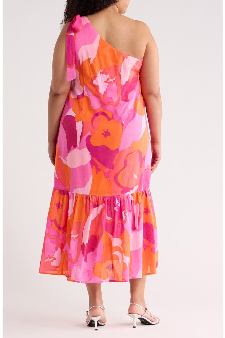 Floral One-Shoulder Cotton Dress, Main, color, ORANGE PINK MULTI