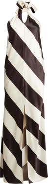 Torn by Ronny Kobo Vega Stripe Satin Halter Dress