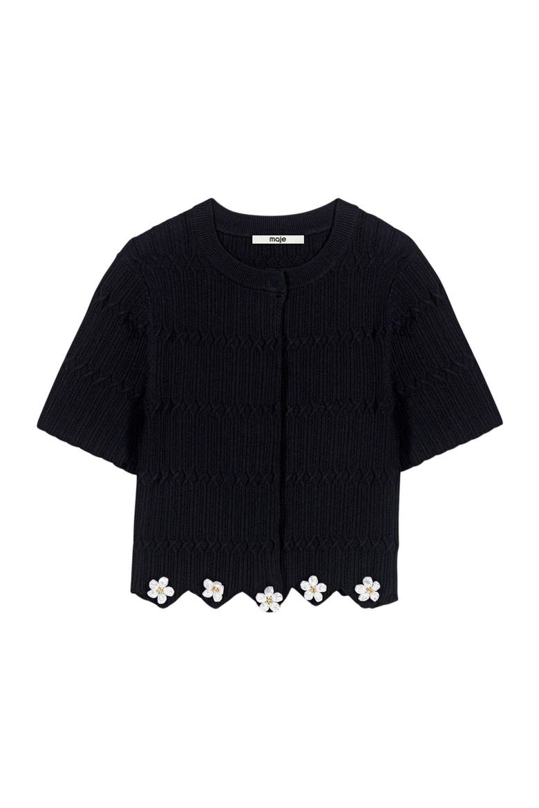 Cardigan with floral jewel details, Alternate, color, Black