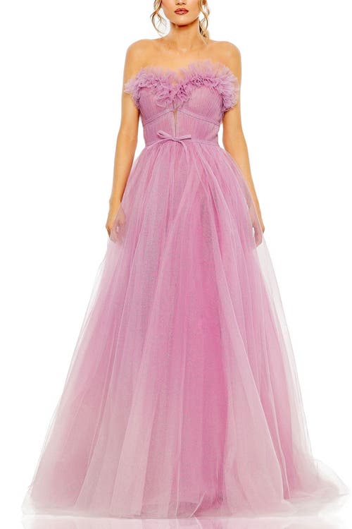 Mac Duggal Strapless Glitter Tulle Gown In Lilac Ombre