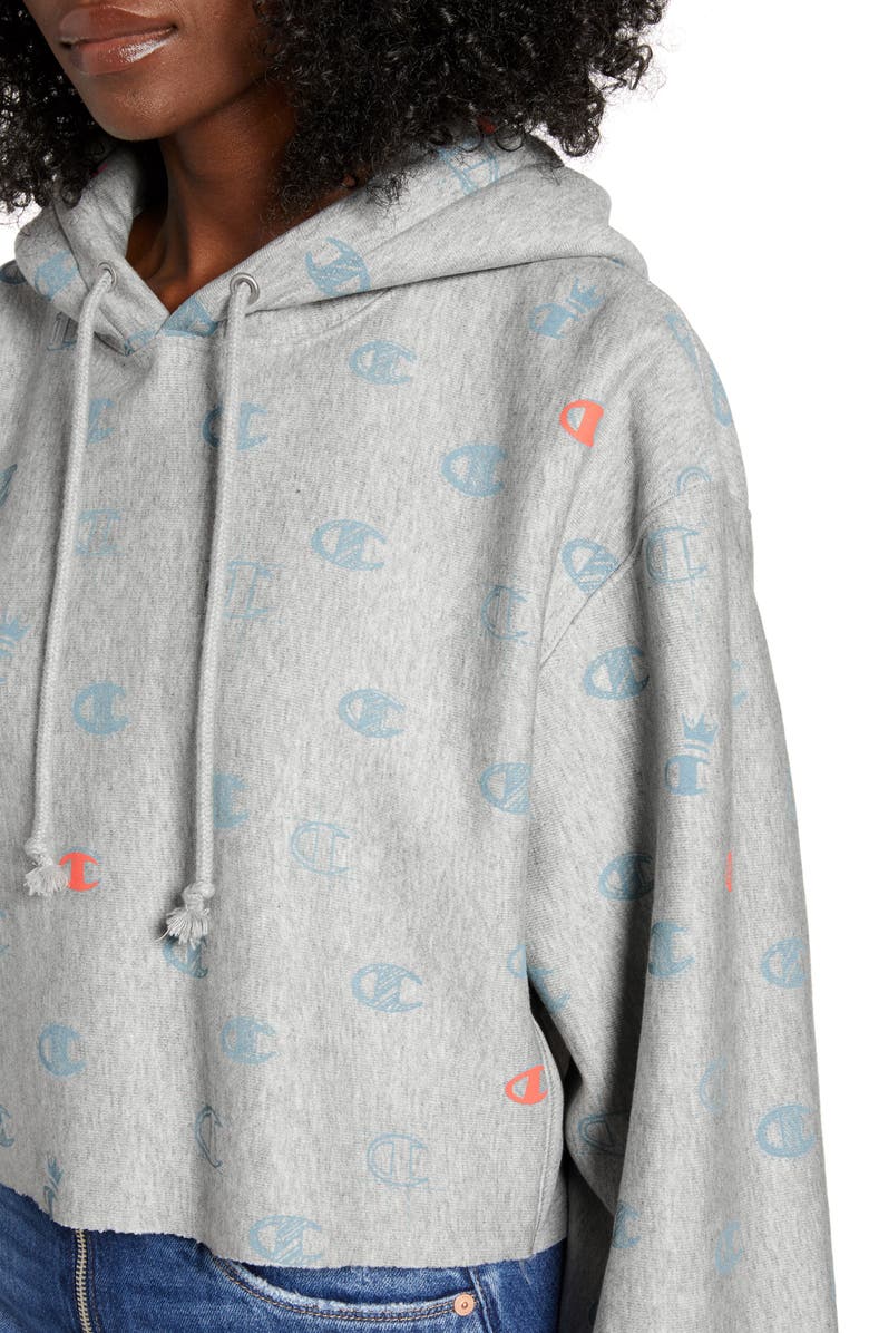 Champion Logo Print Reverse Weave<sup>®</sup> Crop Hoodie, Alternate, color,