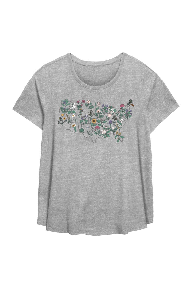 Women's Lost Gods State Flower Map  Graphic T-Shirt, Main, color, Heather Gray