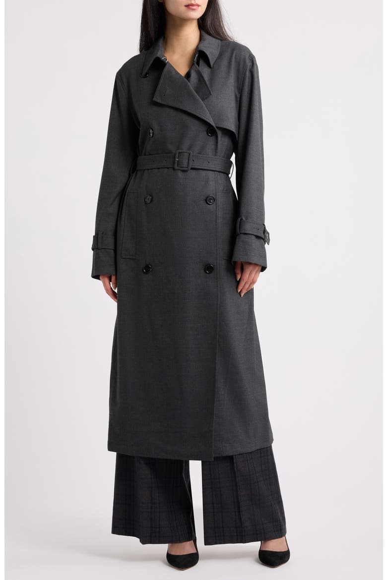 Double Breasted Trench Coat, Main, color, CHARCOAL MELANGE - A08