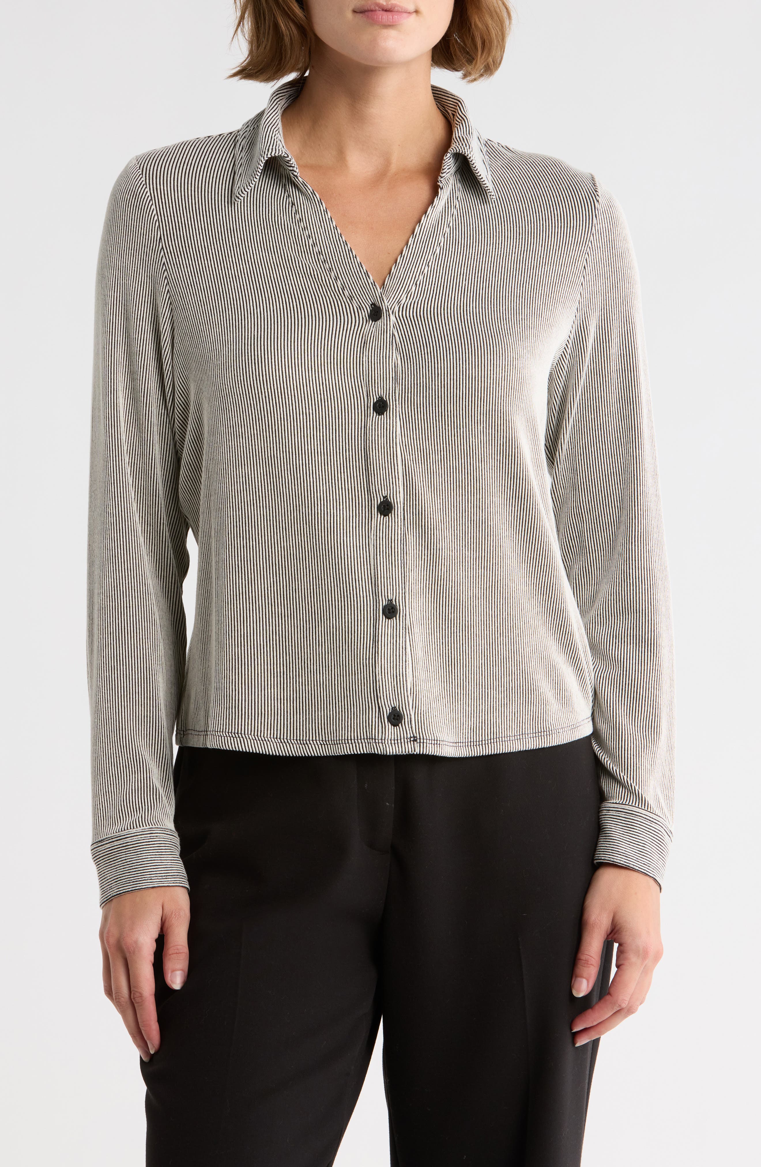 Adrianna Papell Stripe Crop Button-Up Shirt