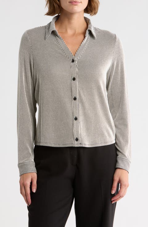 Stripe Crop Button-Up Shirt