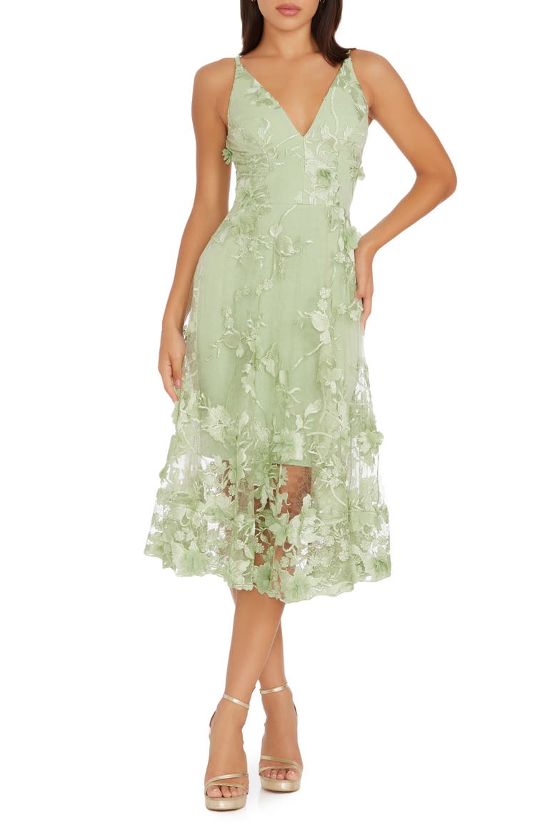 Audrey Embroidered Fit & Flare Dress, Main, color, SAGE