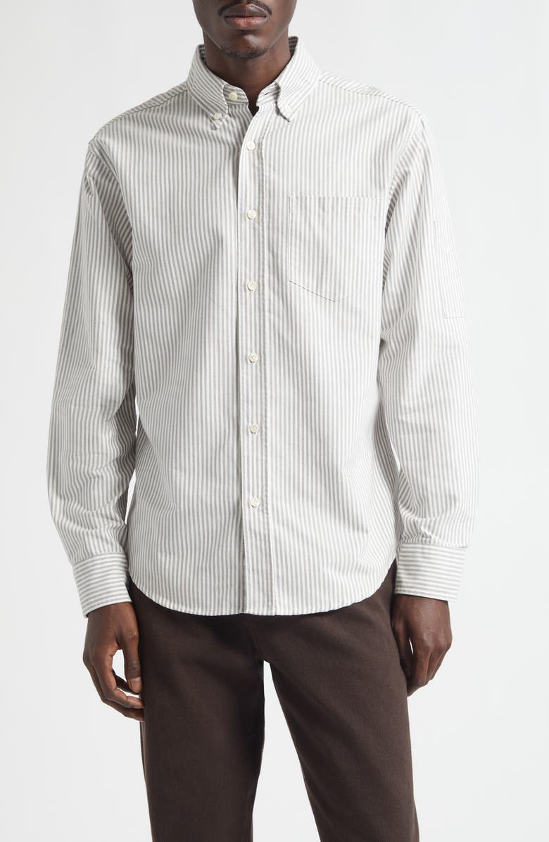 Noah Oxford Cotton Button-Down Shirt, Main, color, White / Brown