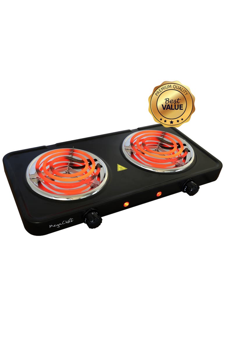 Megachef Electric Dual Coil Burner Cooktop Buffet Range, Main, color, Black