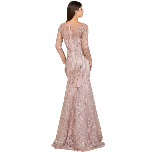 Lara New York Long Sleeve Mermaid Beaded Gown In Pink