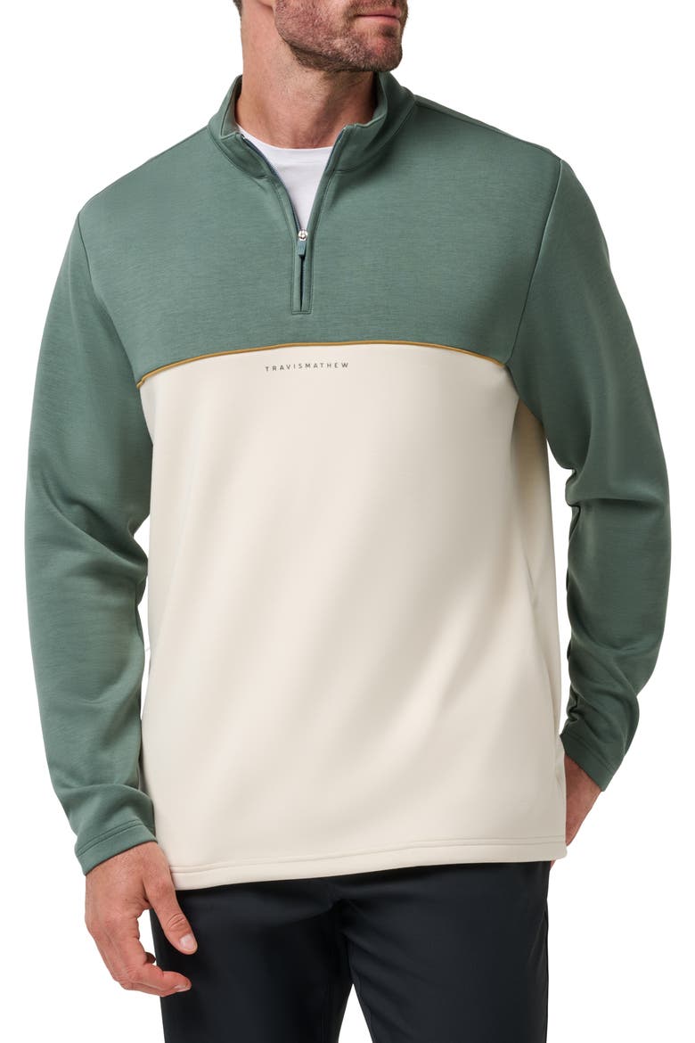 Fibercloud Colorblocked Quarter Zip Pullover, Main, color, BALSAM GREEN