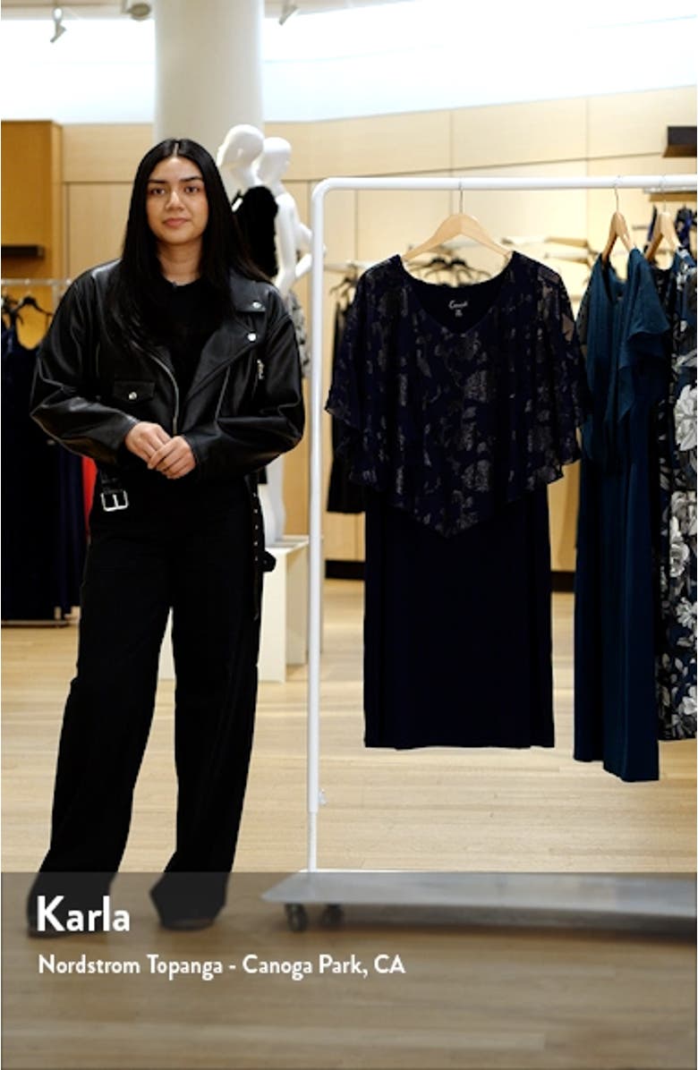 Floral Jacquard Cape Overlay Cocktail Dress, sales video thumbnail